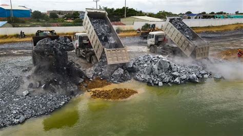 Incredible Skill Operator Bulldozer Driver In Deep Moving Soil Liquid