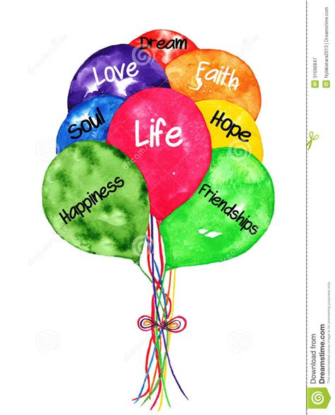 Life Balloons Bouquet Watercolor Painting Royalty Free Stock Photography - Image: 31696847