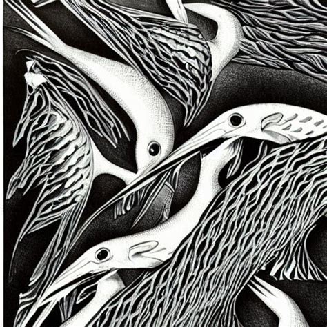 Lexica Escher Print Of Storks And Fish