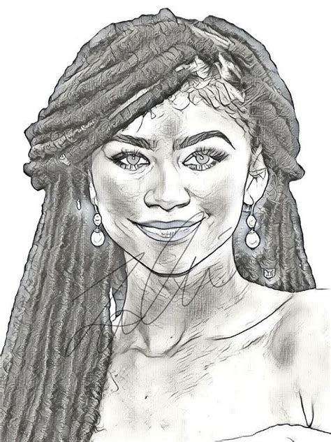 Zendaya Coleman Drawing Sketch Print Wall Art Illustration Drawing