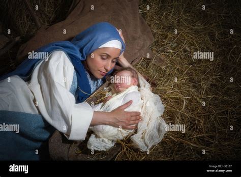 Live Christmas Nativity Scene In An Old Barn Reenactment Play With