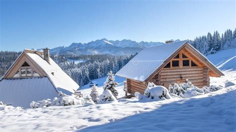 Mountain Cabin In Snowy Landscape Stock Image Image Of Mountain Season 12253799