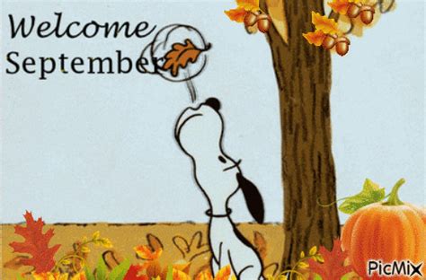 Snoopy Blowing Leaves Welcome September Pictures Photos And Images