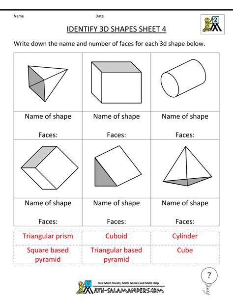 3d Shapes Worksheets 3rd Grade