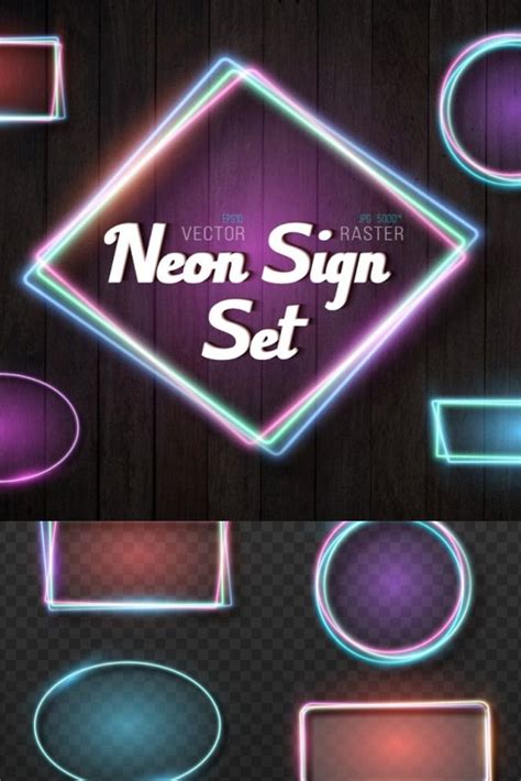 Vintage Vector Neon Sign Set Neon Signs Neon Quotes Frame Template