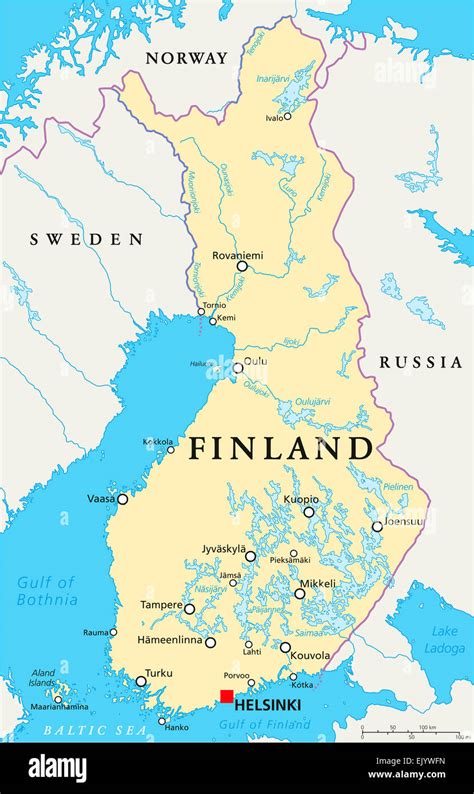 Carte Politique De La Finlande Helsinki Capital Avec Les Frontières