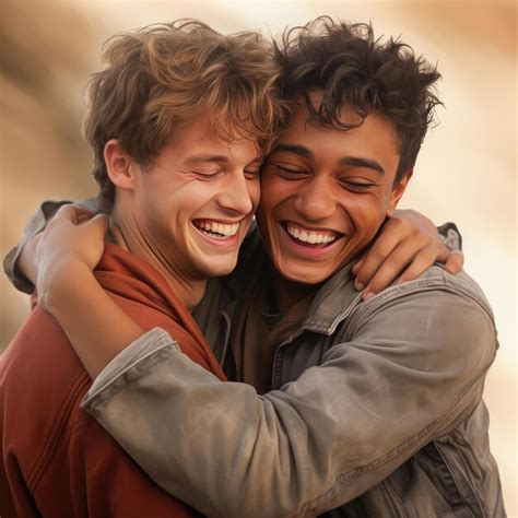 Premium Ai Image Two Young Men Hugging Each Other