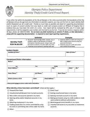 printable identity theft police report  forms  templates