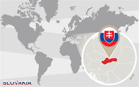 mapa mundial com a eslováquia ampliada bandeira e mapa da eslováquia vetor premium