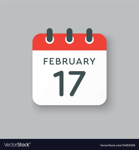 Icon Day Date 17 February Template Calendar Page Vector Image