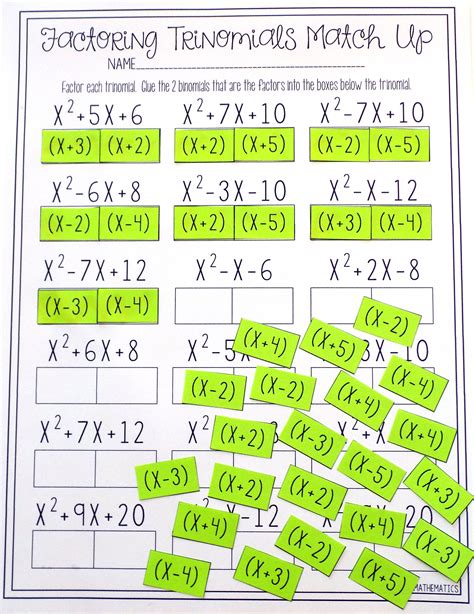 Factoring Polynomials Worksheets Algebra 1