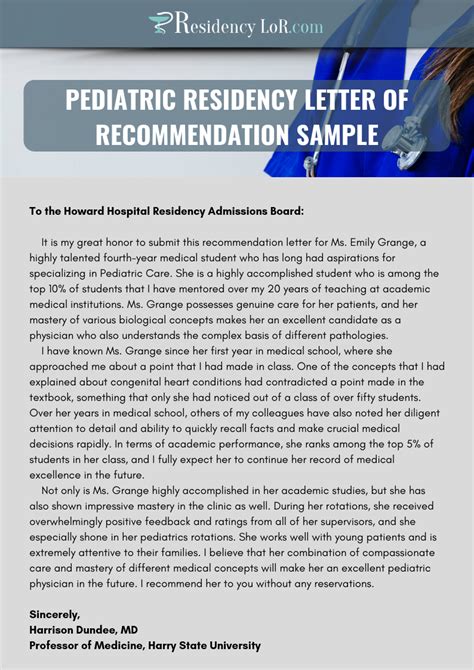 Sample Letter Of Recommendation Medical Residency Sample