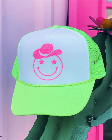 Howdy Smiley Glitter Trucker Hat Neon Green Ali Dee Wholesale