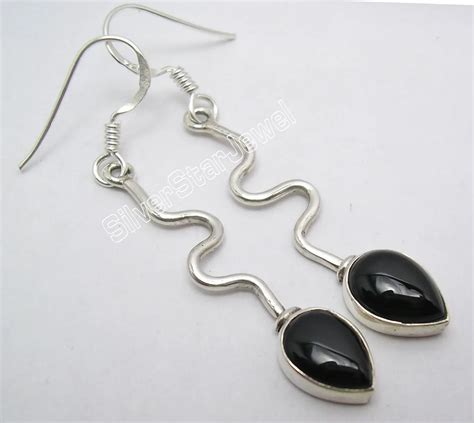 Silver Black Onyx Dangle Earrings 49cm In Drop Earrings From Jewelry