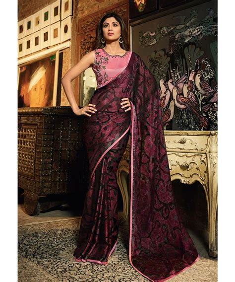 purple party wear saree by shilpa shetty india us uk ontario durban sydney party wear sarees