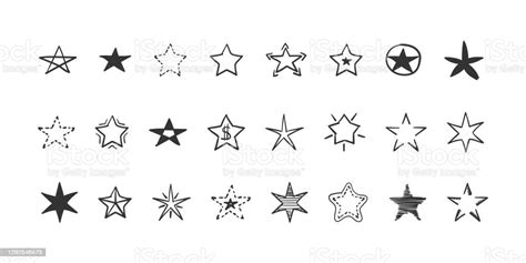 Ilustrații De Stoc Cu Star Icoane Set Doodle Stele Desenat Manual