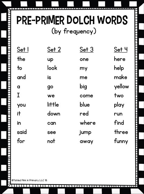 Dolch Pre Primer Sight Words Fluency Find It • Tickled Pink In Primary