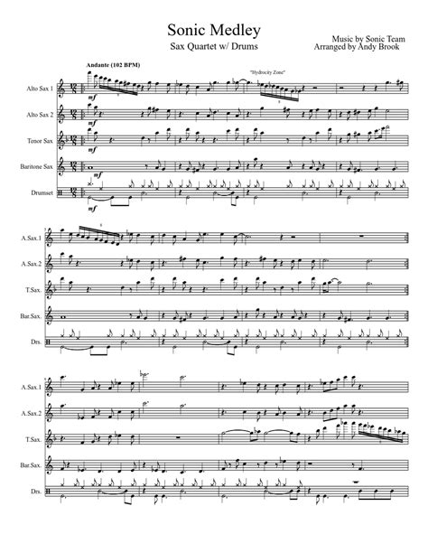 Sonic Sax Medley Sheet Music For Saxophone Alto Saxophone Tenor