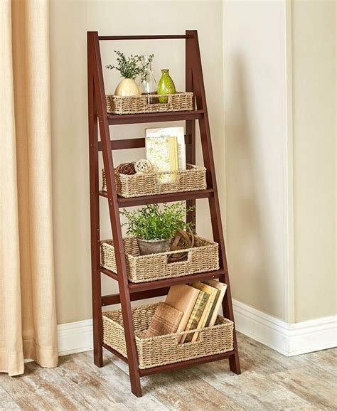 Corner Ladder Shelf Book Case Bookcase Wooden Shelving Storage