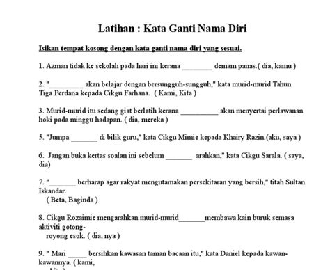 Vıdeo ını memaparkan nota tentang kata gantı nama dırı bagı kegunaan murıd tahap satu sekolah rendah di malaysıa. Contoh Soalan Kata Ganti Nama Diri Upsr - Soalan bc