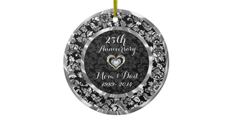 Black And Metallic Silver 25th Wedding Anniversary Ceramic Ornament