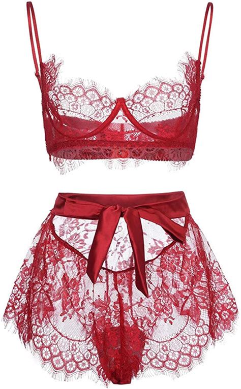 Gofodn Valentine T Lingerie For Womens Set Sexy Plus Size Red Lace