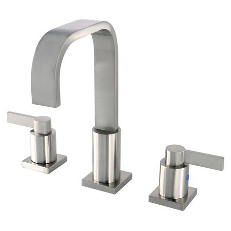 The better line of lavatory fixtures is the new standard for the transitional style. Kingston Brass Modern 8 in. Widespread 2-Handle High-Arc Bathroom Faucet in Satin Nickel ...