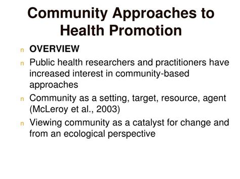 Ppt Community Approaches To Health Promotion Powerpoint Presentation