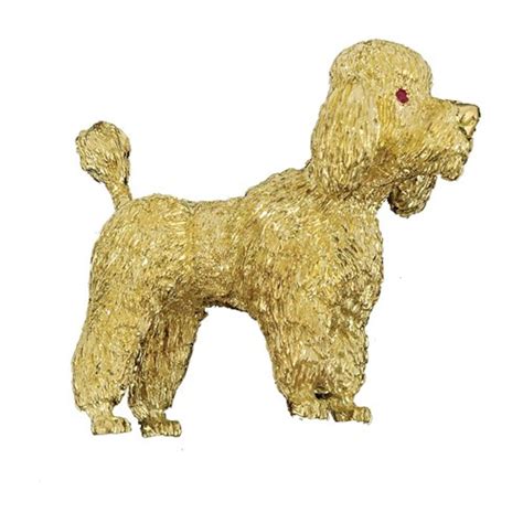 18k Gold Poodle Pin With Ruby Eyes Dogs And Cats Pins And Brooches