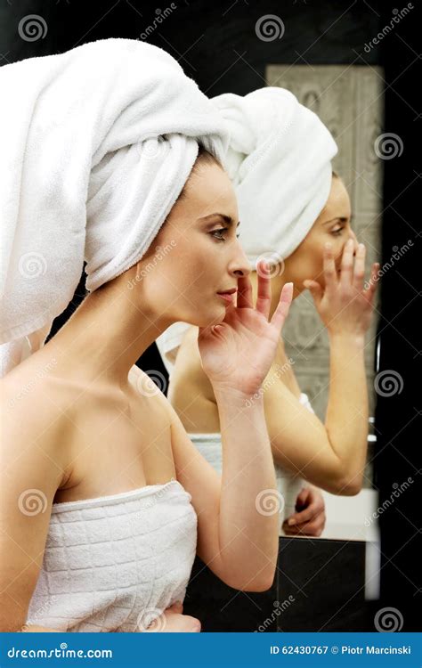 Woman Take Care Of Her Face Stock Image Image Of Hand Looking 62430767