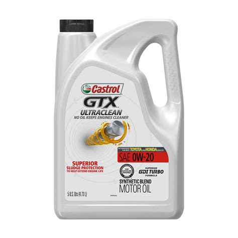 Castrol Gtx Ultraclean 0w 20 Synthetic Blend Motor Oil 5 Quarts