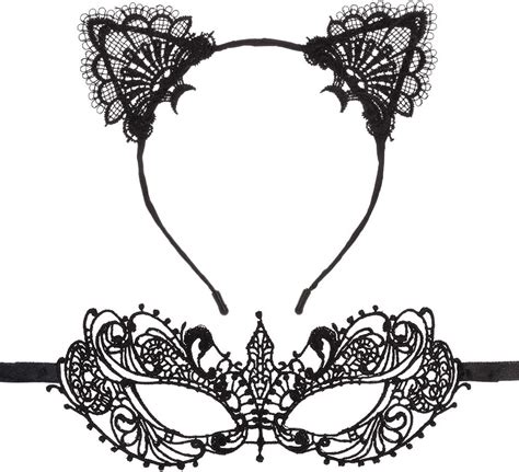 Angelikashalala Lace Cat Ears Headband Sexy Masquerade Masks Eye Spoon