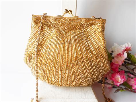 Vintage Gold Bead Evening Bag Glamorous Gold Clutch Bag Eb 0535