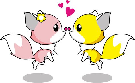 Clipart Cartoon Foxes Romantic Couple