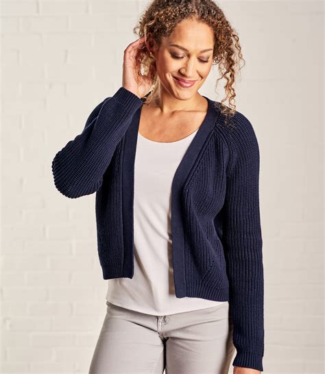 Navy Womens Pure Cotton Crop Open Cardigan Woolovers Us