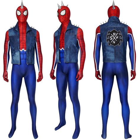 spider punk cosplay suit punk spider man cosplay costume ver 2 oneherosuits