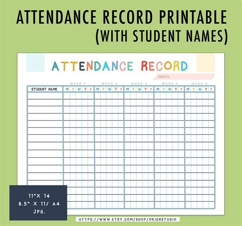 Printable Homeschool Attendance Sheet Teacher Log Digital Etsy