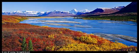 Panoramic Picturephoto Tundra Autumn Scenery With Wide River And