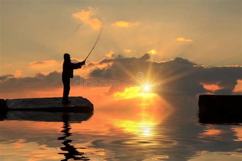 Fisherman At Sunset Stock Image Image Of Catching Peaceful 37262447