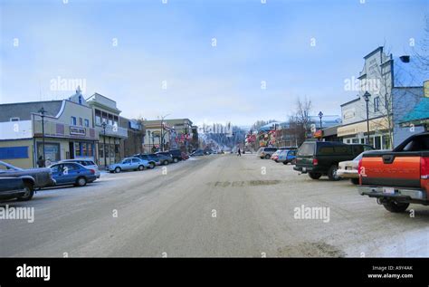 Cars Parked On The Street In Downtown Whitehorse Yukon Canada Stock