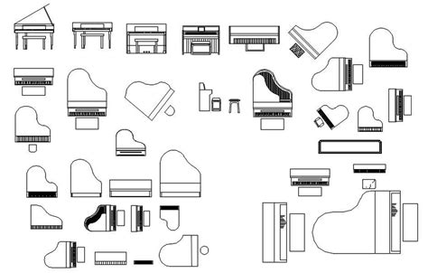 Different Designs Of Piano Cad Blocks In Autocad 2d Drawing Cad File