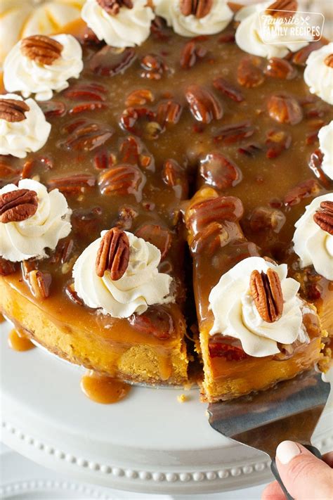 The Best Pumpkin Cheesecake With Caramel Pecan Topping