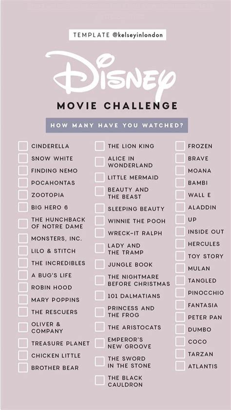 The Disney Movie Challenge Checklist How Many Have You Watched