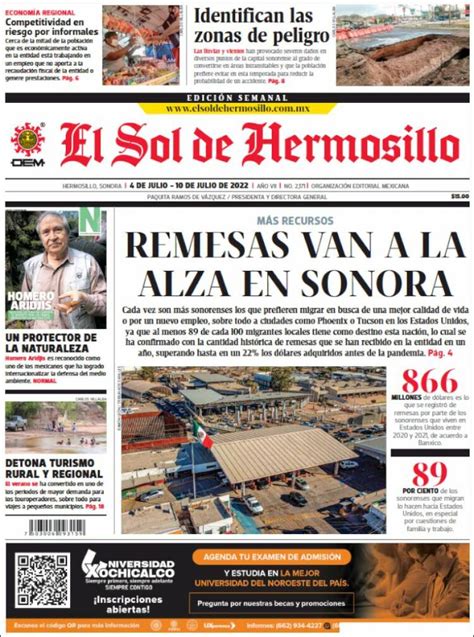 Newspaper El Sol De Hermosillo Mexico Newspapers In Mexico Sundays