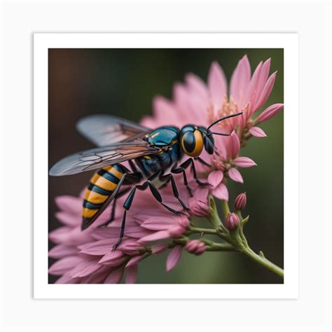 Bee On Pink Flower Art Print By Therhyswyrill Fy