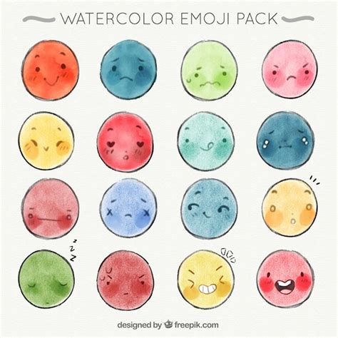 Premium Vector Colorful Watercolor Emoticon Collection