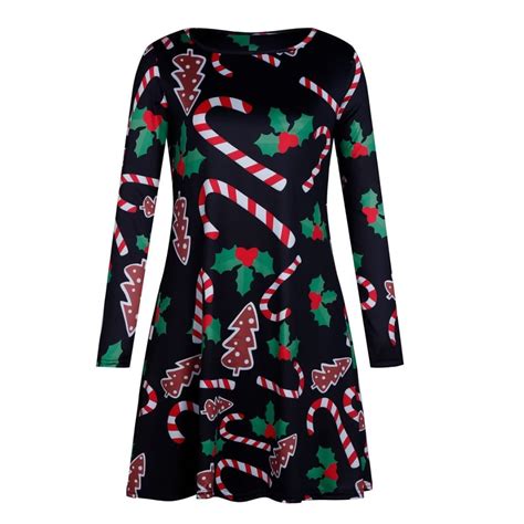 Womens Christmas Dresses Long Sleeve Casual V Neck Cocktail Floral Dresses Party A Line Xmas