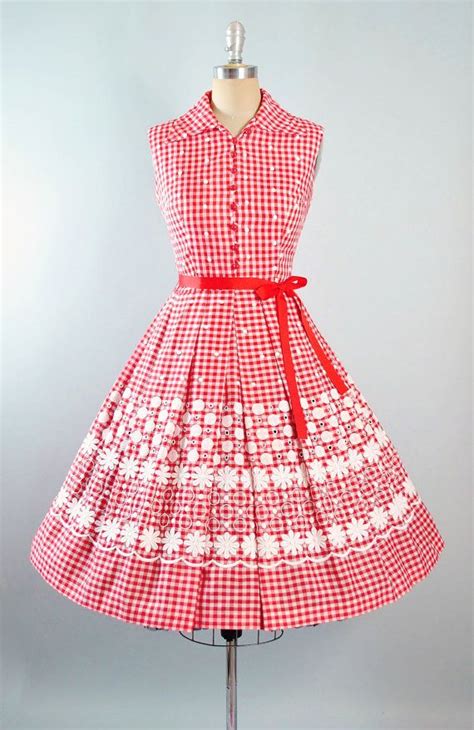 Reserved 50s Dress 1950s Sundress Red Gingham Cotton White Etsy Vintage Dresses 50s