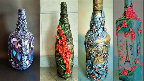 Amazing 4 Clay Art Ideas On Glass Bottle Clay Art Wine Bottle Recycled Bottle Altered