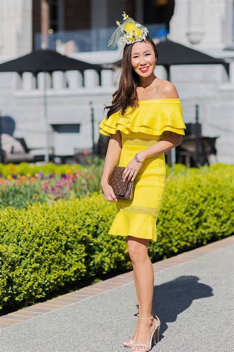 high tea at the empress in victoria diana elizabeth yellow dress fashion yellow fascinator